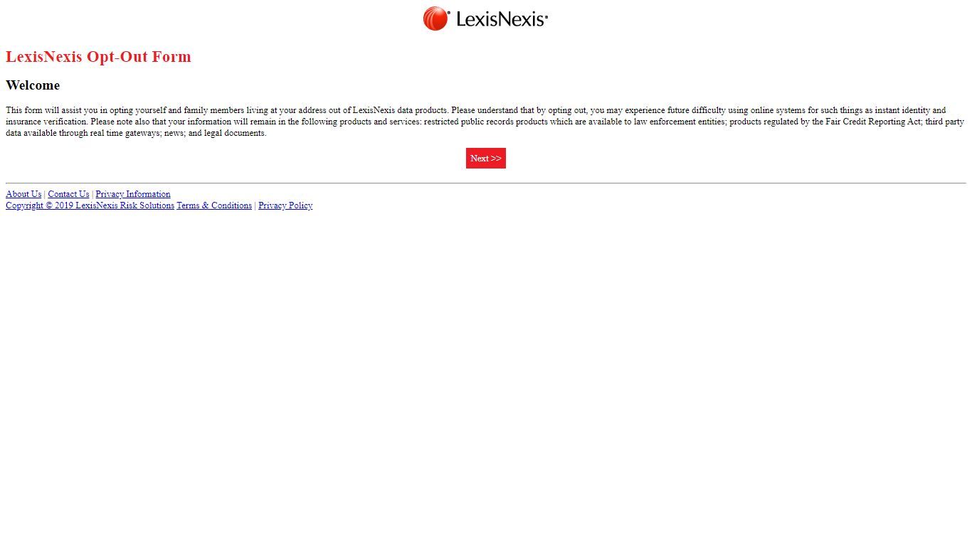 LexisNexis Information Suppression Request